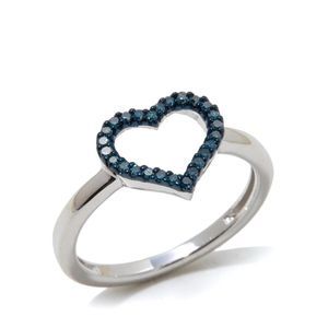 Rarities Sterling Silver Blue Diamond Open Heart Ring Size 7